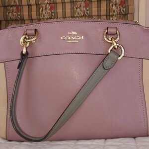 Coach Lavender/Rose And Beige Handbag With Taupe Handles With Detachable Strap